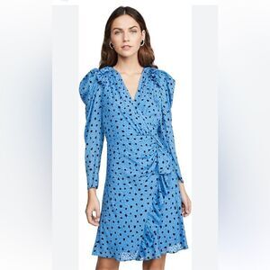 Rebecca Taylor nova dot clip long sleeve wrap dress in blue silk blend size 6